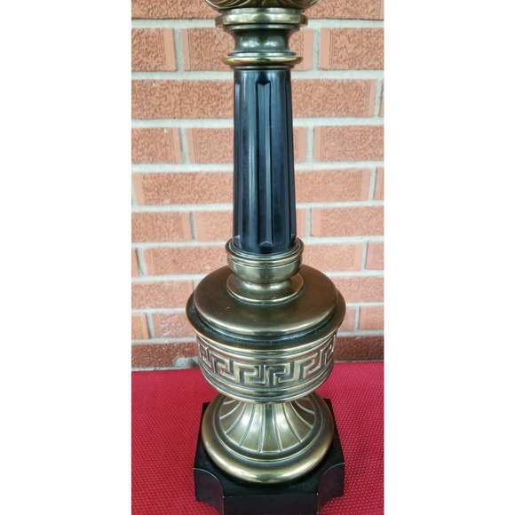 Stiffel Greek Key Brass Table Lamp With Large Flame Top - Picture 4 of 6